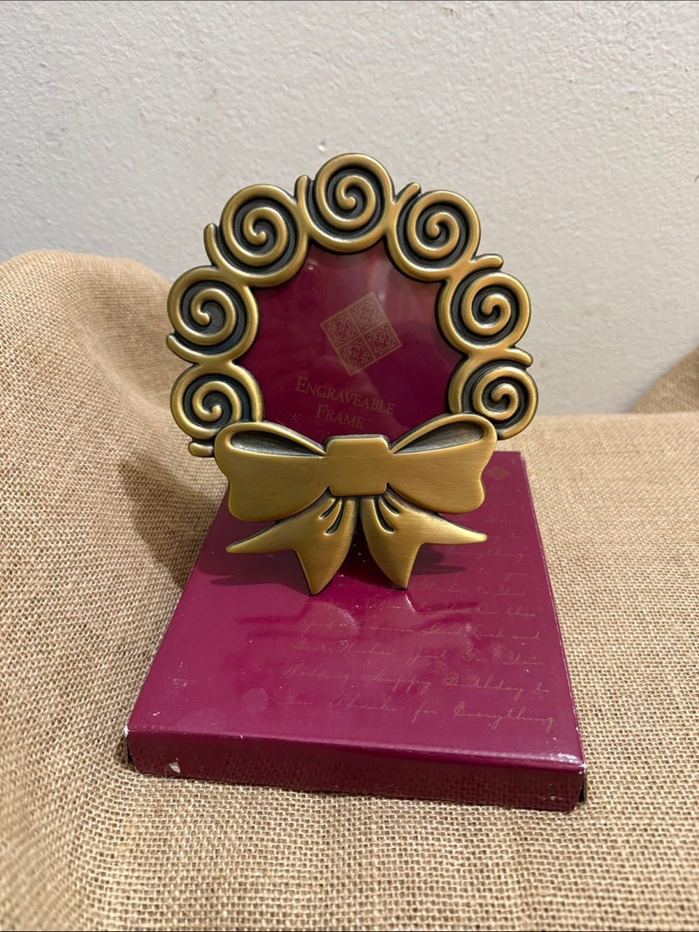 Engravable Brass Swirl Bow Photo Frame - Gold
